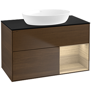 Villeroy et Boch Finion FA22PCGN 100cm, plaque de recouvrement noire mate, étagères Oak Veneer , placage Oak Veneer