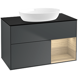Villeroy et Boch Finion Villeroy et Boch FA22PCHG 100cm, plaque de recouvrement noir mat, étagères Oak Veneer , Midnight Blue Matt Lacquer