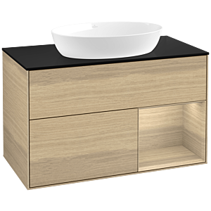 Villeroy et Boch Finion Villeroy et Boch FA22PCPC 100cm, plaque de recouvrement noir mat, étagères Oak Veneer , Oak Veneer