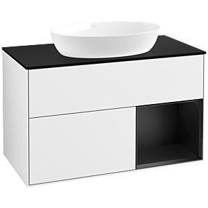 Villeroy et Boch Finion Villeroy et Boch FA22PDGF 100cm, plaque de recouvrement noir mat, étagères laqué noir mat, laqué blanc brillant
