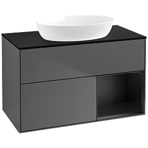 Villeroy und Boch Finion Waschtischunterschrank FA22PDGK 100cm, Abdeckplatte black matt, Regale Black matt lacquer, Anthracite matt