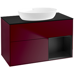 Villeroy und Boch Finion Waschtischunterschrank FA22PDHB 100cm, Abdeckplatte black matt, Regale Black matt lacquer, Peony Matt