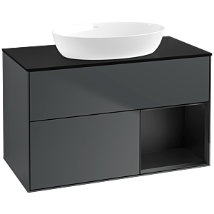 Villeroy und Boch Finion Waschtischunterschrank FA22PDHG 100cm, Abdeckplatte black matt, Regale Black matt lacquer, Midnight Blue Matt Lacquer