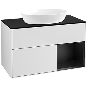 Villeroy und Boch Finion Waschtischunterschrank FA22PDMT 100cm, Abdeckplatte black matt, Regale Black matt lacquer, White matt lacquer