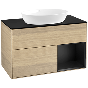 Villeroy und Boch Finion Waschtischunterschrank FA22PDPC 100cm, Abdeckplatte black matt, Regale Black matt lacquer, Oak Veneer