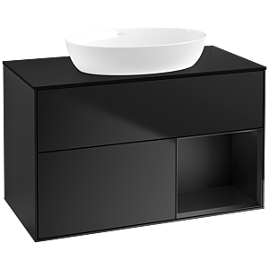Villeroy und Boch Finion Waschtischunterschrank FA22PDPD 100cm, Abdeckplatte black matt, Regale Black matt lacquer, Black matt lacquer