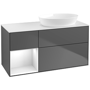 Villeroy und Boch Finion Waschtischunterschrank FA41GFGK 120cm, Abdeckplatte white matt, Regale Glossy white lacquer, Anthracite matt