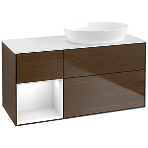 Villeroy and Boch Finion Villeroy and Boch Finion FA41GFGN 120cm, cover plate white matt, shelves Glossy white lacquer, walnut veneer