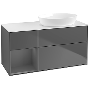 Villeroy und Boch Finion Waschtischunterschrank FA41GKGK 120cm, Abdeckplatte white matt, Regale Anthracite matt lacquer, Anthracite matt