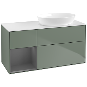 Villeroy und Boch Finion Waschtischunterschrank FA41GKGM 120cm, Abdeckplatte white matt, Regale Anthracite matt lacquer, Olive Matt Lacquer