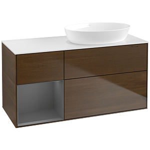 Villeroy und Boch Finion Waschtischunterschrank FA41GKGN 120cm, Abdeckplatte white matt, Regale Anthracite matt lacquer, Walnut veneer