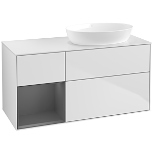 Villeroy und Boch Finion Waschtischunterschrank FA41GKMT 120cm, Abdeckplatte white matt, Regale Anthracite matt lacquer, White matt lacquer