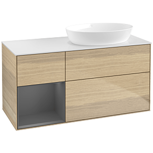 Villeroy und Boch Finion Waschtischunterschrank FA41GKPC 120cm, Abdeckplatte white matt, Regale Anthracite matt lacquer, Oak Veneer