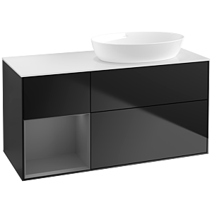 Villeroy und Boch Finion Waschtischunterschrank FA41GKPD 120cm, Abdeckplatte white matt, Regale Anthracite matt lacquer, Black matt lacquer