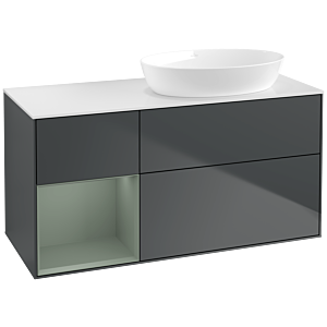 Villeroy und Boch Finion Waschtischunterschrank FA41GMHG 120cm, Abdeckplatte white matt, Regale Olive matt lacquer, Midnight Blue Matt Lacquer