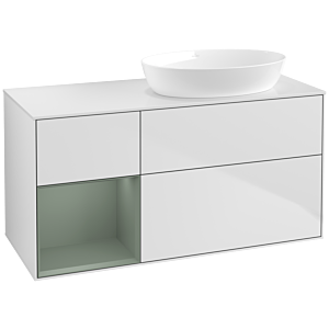 Villeroy und Boch Finion Waschtischunterschrank FA41GMMT 120cm, Abdeckplatte white matt, Regale Olive matt lacquer, White matt lacquer