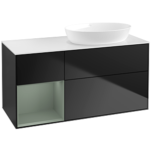 Villeroy und Boch Finion Waschtischunterschrank FA41GMPD 120cm, Abdeckplatte white matt, Regale Olive matt lacquer, Black matt lacquer