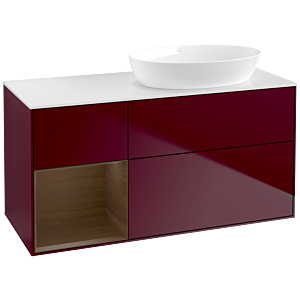 Villeroy und Boch Finion Waschtischunterschrank FA41GNHB 120cm, Abdeckplatte white matt, Regale Walnut Veneer, Peony Matt