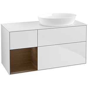 Villeroy und Boch Finion Waschtischunterschrank FA41GNMT 120cm, Abdeckplatte white matt, Regale Walnut Veneer, White matt lacquer