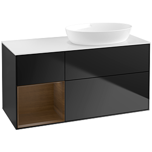 Villeroy und Boch Finion Waschtischunterschrank FA41GNPD 120cm, Abdeckplatte white matt, Regale Walnut Veneer, Black matt lacquer