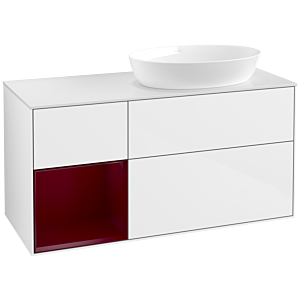 Villeroy et Boch Finion Villeroy et Boch FA41HBGF 120cm, plaque de recouvrement blanc mat, étagères Peony laqué mat, laqué blanc brillant