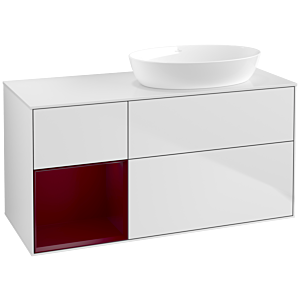 Villeroy und Boch Finion Waschtischunterschrank FA41HBMT 120cm, Abdeckplatte white matt, Regale Peony matt lacquer, White matt lacquer