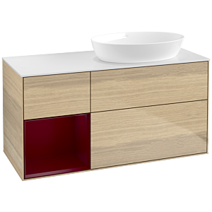 Villeroy und Boch Finion Waschtischunterschrank FA41HBPC 120cm, Abdeckplatte white matt, Regale Peony matt lacquer, Oak Veneer