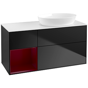 Villeroy und Boch Finion Waschtischunterschrank FA41HBPD 120cm, Abdeckplatte white matt, Regale Peony matt lacquer, Black matt lacquer