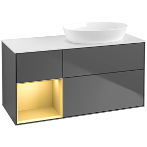 Villeroy und Boch Finion Waschtischunterschrank FA41HFGK 120cm, Abdeckplatte white matt, Regale Gold matt lacquer, Anthracite matt