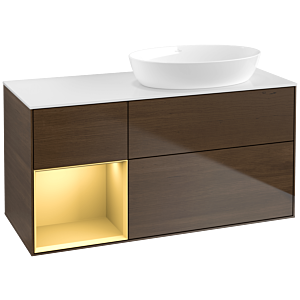 Villeroy and Boch Finion Villeroy and Boch Finion FA41HFGN 120cm, cover plate white matt, shelves gold matt lacquer, walnut veneer