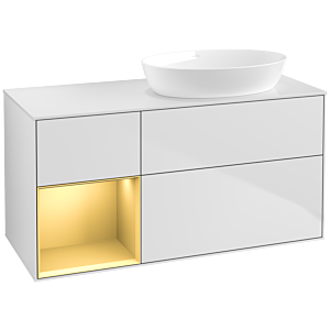 Villeroy und Boch Finion Waschtischunterschrank FA41HFMT 120cm, Abdeckplatte white matt, Regale Gold matt lacquer, White matt lacquer