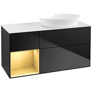 Villeroy und Boch Finion Waschtischunterschrank FA41HFPD 120cm, Abdeckplatte white matt, Regale Gold matt lacquer, Black matt lacquer