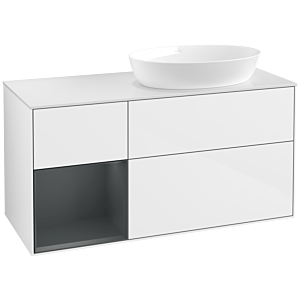 Villeroy et Boch Finion Villeroy et Boch FA41HGGF 120cm, plaque de recouvrement blanc mat, étagères laqué mat Midnight, laqué blanc brillant