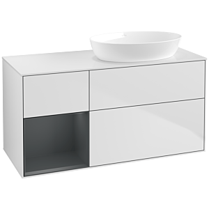 Villeroy et Boch Finion Villeroy et Boch FA41HGMT 120cm, plaque de recouvrement blanc mat, étagères laqué mat Midnight, laqué blanc mat