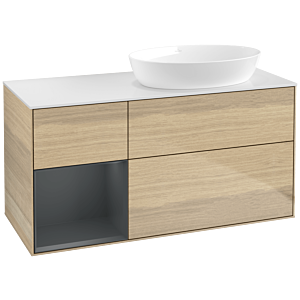 Villeroy und Boch Finion Waschtischunterschrank FA41HGPC 120cm, Abdeckplatte white matt, Regale Midnight matt lacquer, Oak Veneer