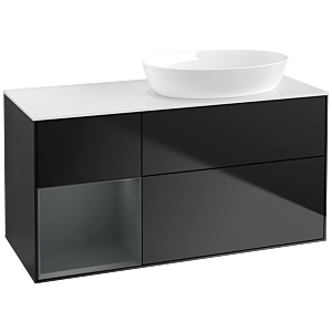 Villeroy et Boch Finion Villeroy et Boch FA41HGPD 120cm, plaque de recouvrement blanc mat, étagères laqué mat Midnight, laqué noir mat