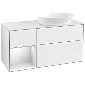Villeroy und Boch Finion Waschtischunterschrank FA41MTGF 120cm, Abdeckplatte white matt, Regale White matt lacquer, Glossy white lacquer
