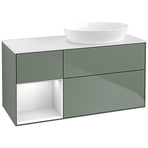 Villeroy und Boch Finion Waschtischunterschrank FA41MTGM 120cm, Abdeckplatte white matt, Regale White matt lacquer, Olive Matt Lacquer