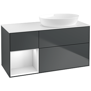 Villeroy und Boch Finion Waschtischunterschrank FA41MTHG 120cm, Abdeckplatte white matt, Regale White matt lacquer, Midnight Blue Matt Lacquer