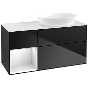 Villeroy et Boch Finion Villeroy et Boch FA41MTPD 120cm, plaque de recouvrement blanc mat, étagères laqué blanc mat, laqué noir mat
