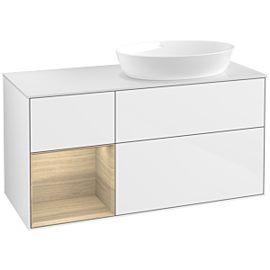 Villeroy und Boch Finion Waschtischunterschrank FA41PCGF 120cm, Abdeckplatte white matt, Regale Oak Veneer, Glossy white lacquer