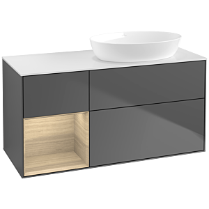 Villeroy et Boch Finion Villeroy et Boch FA41PCGK 120cm, plaque de recouvrement blanc mat, étagères Oak Veneer , anthracite mat