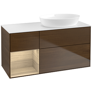 Villeroy und Boch Finion Waschtischunterschrank FA41PCGN 120cm, Abdeckplatte white matt, Regale Oak Veneer, Walnut veneer
