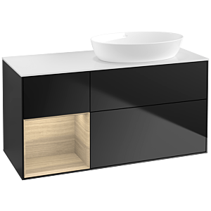 Villeroy und Boch Finion Waschtischunterschrank FA41PCPD 120cm, Abdeckplatte white matt, Regale Oak Veneer, Black matt lacquer