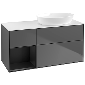 Villeroy und Boch Finion Waschtischunterschrank FA41PDGK 120cm, Abdeckplatte white matt, Regale Black matt lacquer, Anthracite matt