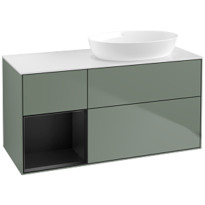 Villeroy und Boch Finion Waschtischunterschrank FA41PDGM 120cm, Abdeckplatte white matt, Regale Black matt lacquer, Olive Matt Lacquer