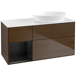 Villeroy und Boch Finion Waschtischunterschrank FA41PDGN 120cm, Abdeckplatte white matt, Regale Black matt lacquer, Walnut veneer