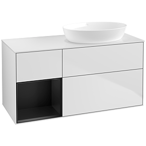 Villeroy und Boch Finion Waschtischunterschrank FA41PDMT 120cm, Abdeckplatte white matt, Regale Black matt lacquer, White matt lacquer