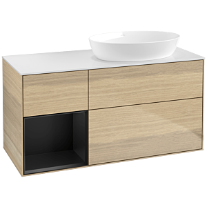 Villeroy und Boch Finion Waschtischunterschrank FA41PDPC 120cm, Abdeckplatte white matt, Regale Black matt lacquer, Oak Veneer