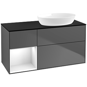 Villeroy und Boch Finion Waschtischunterschrank FA42GFGK 120cm, Abdeckplatte black matt, Regale Glossy white lacquer, Anthracite matt
